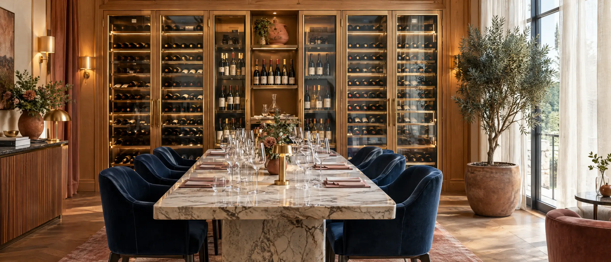 Wijnkamer van een hotelrestaurant met wijnklimaatkasten